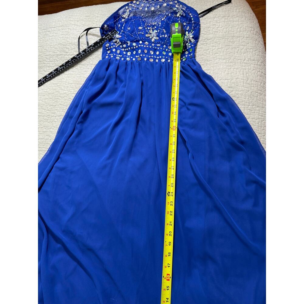Y2K B Darlin Royal Blue Heavily Embellished Halter Chiffon Juniors 9/10 Formal - Picture 8 of 13